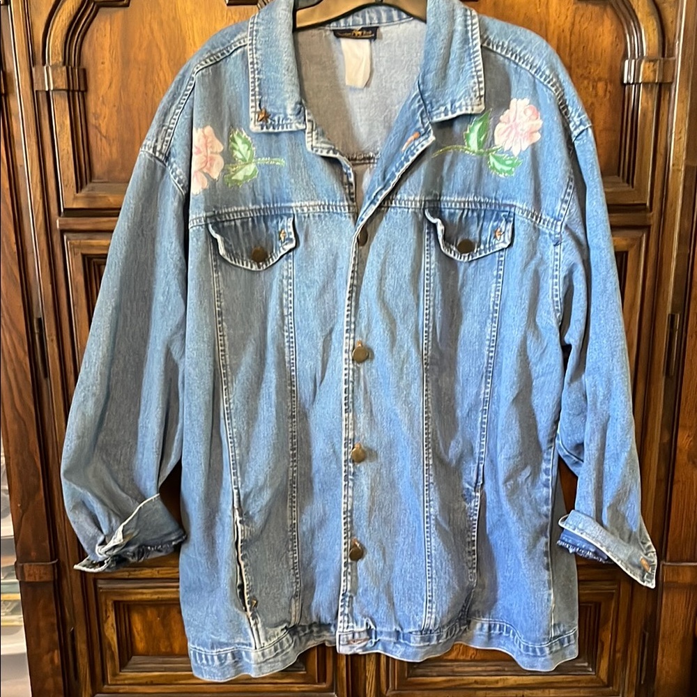 Floral Rose Vintage Hand-Painted Denim Jacket